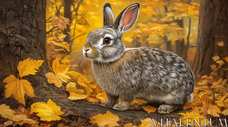 AI ART Rabbit Amidst Golden Leaves