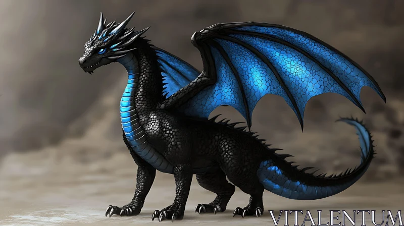 Fantasy Dragon Art: Black and Blue AI Image