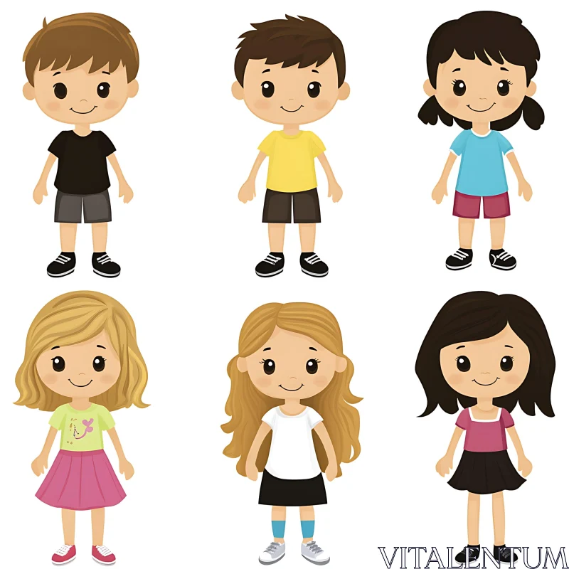 AI ART Cartoon Children Group Illustration