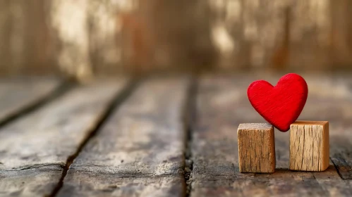 Red Heart on Wooden Blocks Still Life