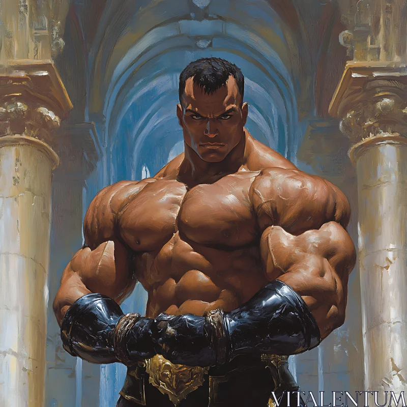 Muscular Man in Ancient Setting Art AI Image