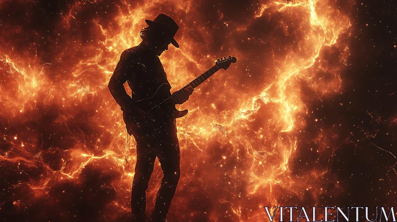 Guitarist Engulfed in Flames AI Image