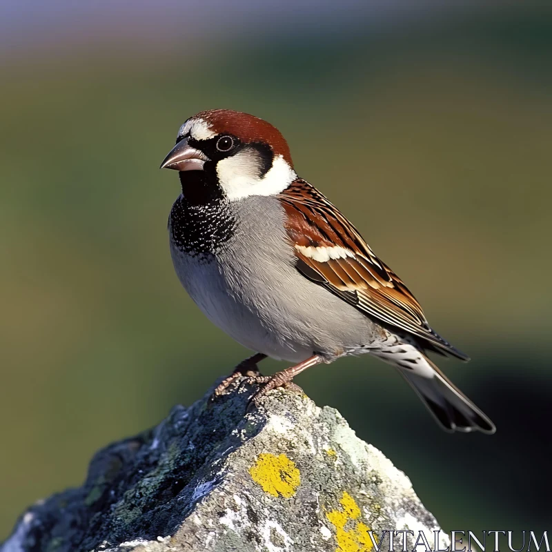 Sparrow Portrait on a Rock AI Image