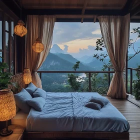 Cozy Interior Bedroom With Stunning Mountain View