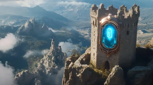 Mountain Tower with Glowing Portal