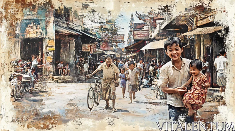 AI ART Children's Laughter in a Vintage Cityscape