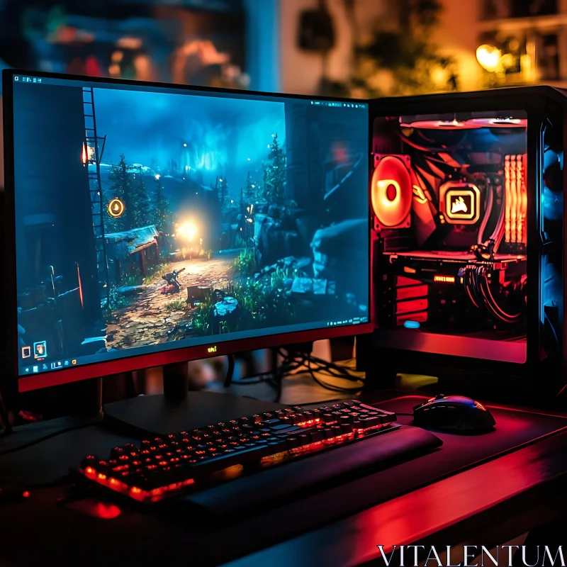 High-Performance Gaming PC Setup with RGB Lights AI Image