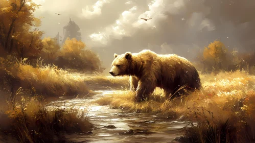 Enchanted Autumn Scene with Bear