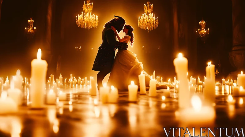 Candlelit Embrace: A Ballroom Fairytale AI Image