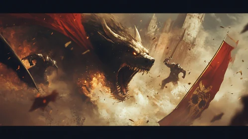 Fantasy Battle Scene with Monster