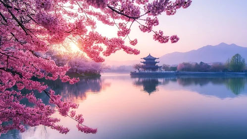 Cherry Blossom Pagoda Serenity