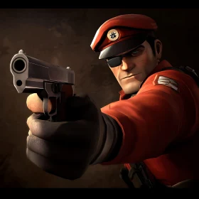 Man in Red Uniform Holding Gun