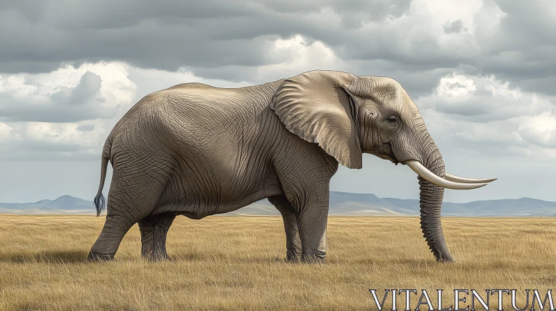 Elephant Grazing on Golden Plains AI Image