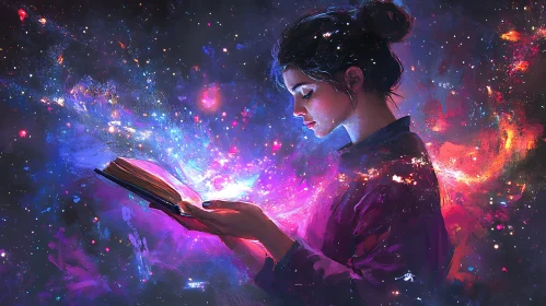 Woman Reading a Magical Book