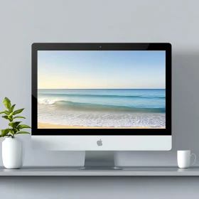 Calm Ocean View on Desktop Monitor