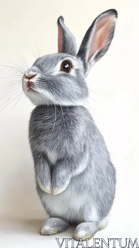 AI ART Curious Grey Rabbit with Soft Fur