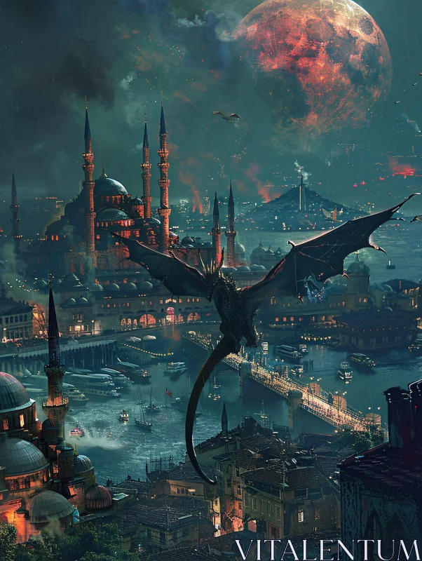 AI ART Mythical Dragon Over the City