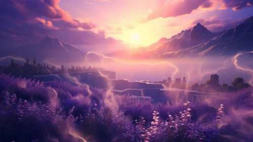 Dreamy Mountain Sunset - A Fusion of Natural Beauty with Photorealistic Fantasy