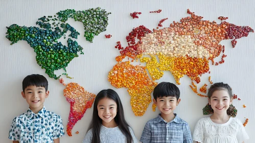 Global Unity: Children and a Colorful World Map