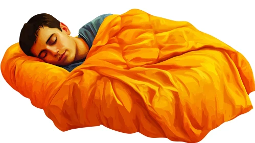 Man Asleep in Orange Bedding