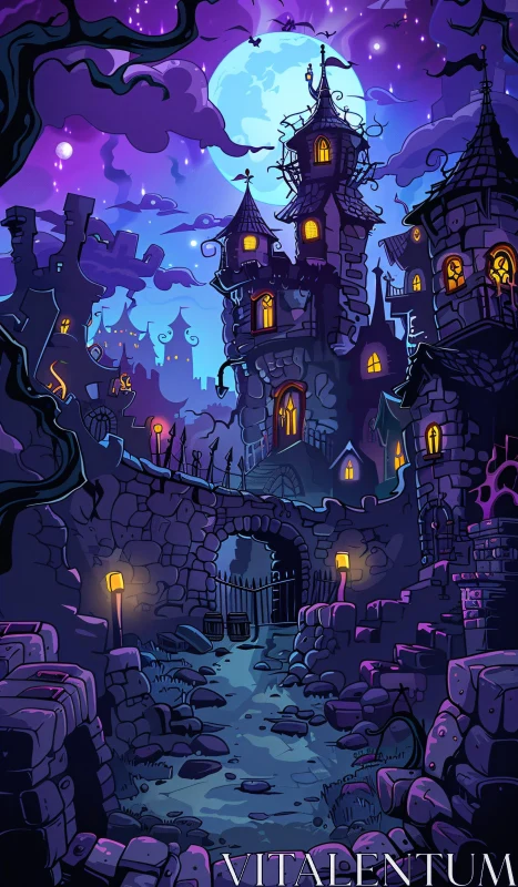 Whimsical Castle at Night AI Image