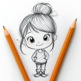 Cartoon Girl Pencil Art