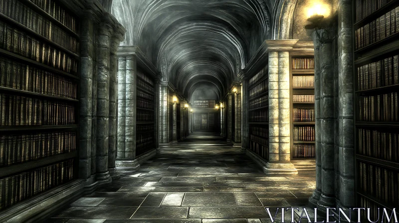 AI ART Old Library Hallway with Books