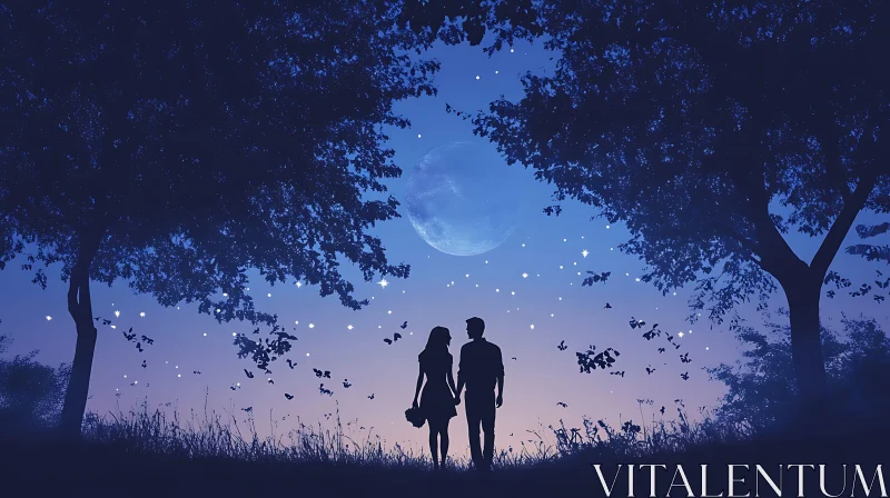 AI ART Couple Silhouette Under Starry Night