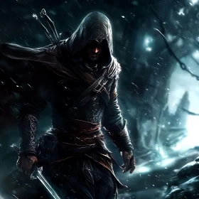 Dark Warrior in Snowy Landscape