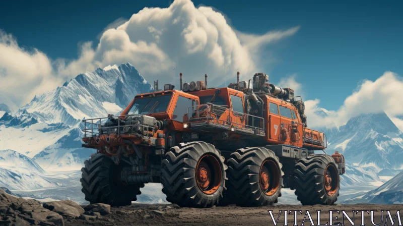 Modern Game with Large Vehicles and Majestic Mountains AI Image