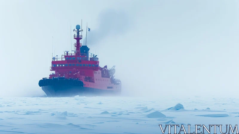 Red Ship in the Arctic: Capturing the Serene Beauty of Nature AI Image