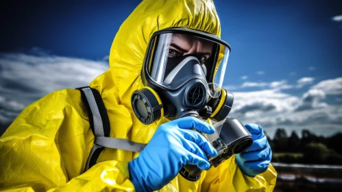 Yellow Suit Gas Mask: Molecular Elements and Clear Edge Definition