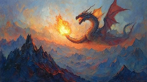 Fantasy Dragon Above Mountain Peaks Artwork