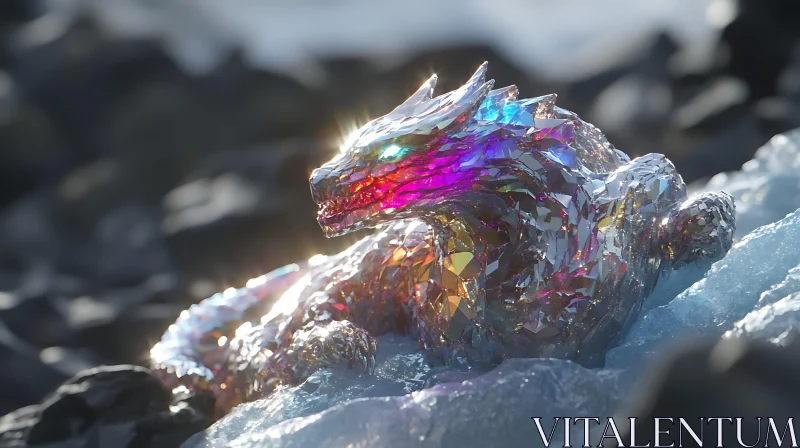 AI ART Prismatic Dragon Resting on Ice