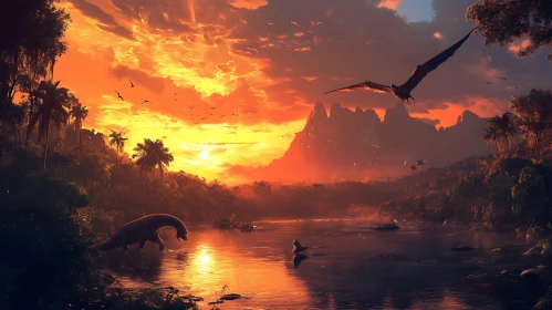 Dinosaur Sunset Landscape