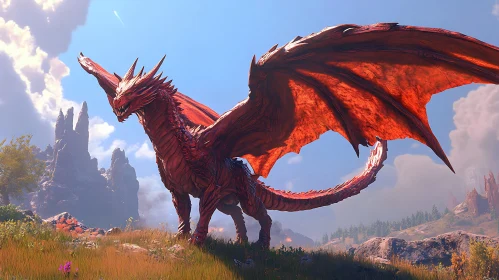 Crimson Dragon Overlook Fantasy Scene