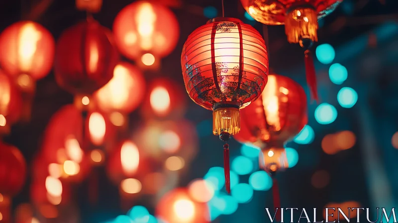 AI ART Illuminated Red Lanterns Bokeh Light Display