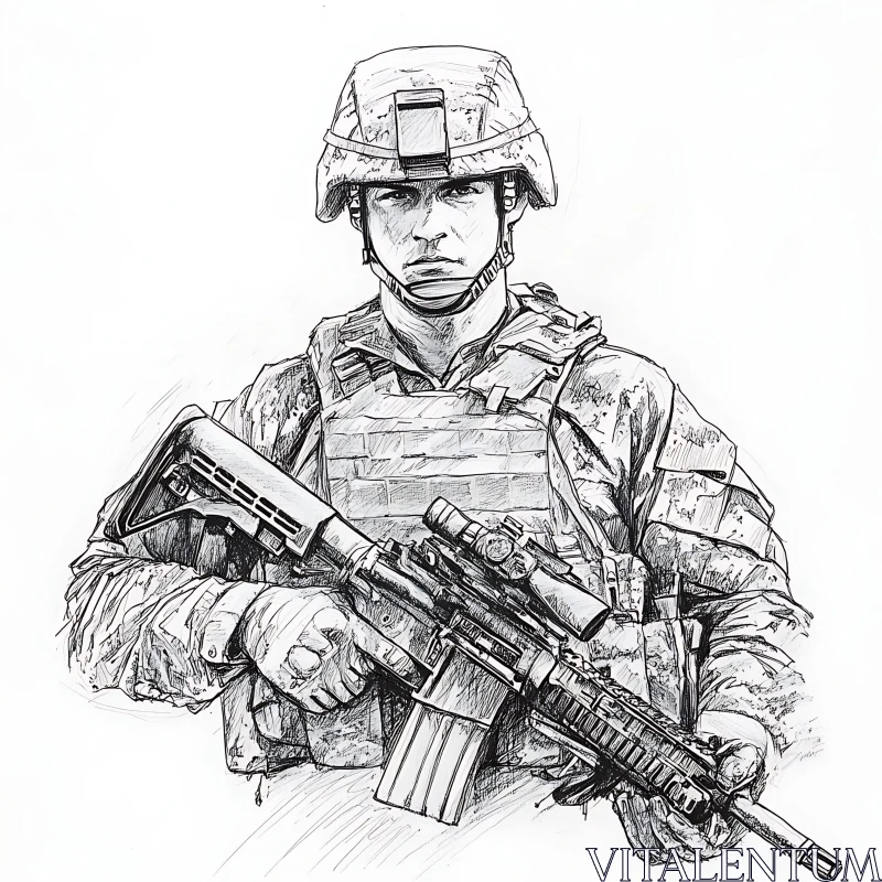 AI ART Monochrome Soldier Portrait with Rifle