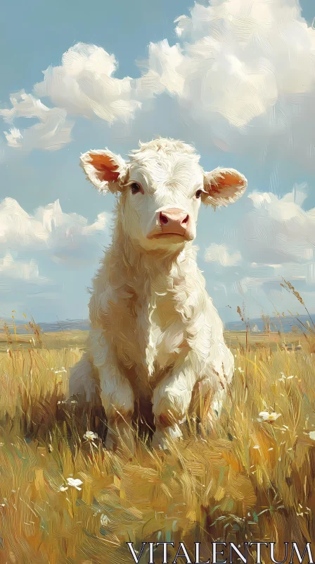 Young Calf in Artful Landscape AI Image