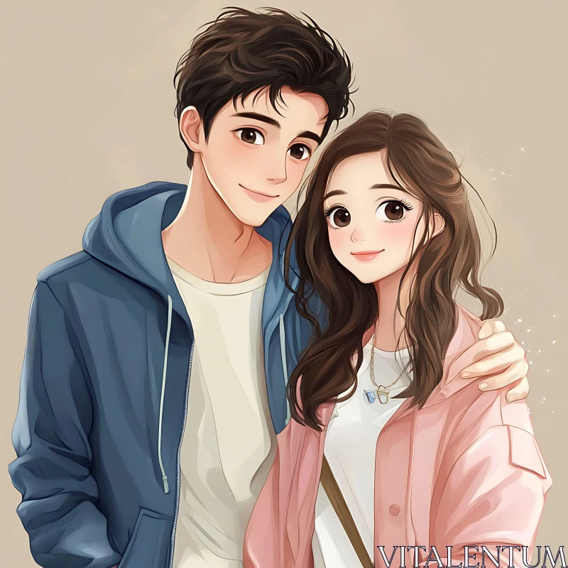 Charming Anime Illustration of Young Couple AI Image