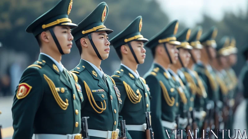 Uniformed Soldiers Standing in Line AI Image