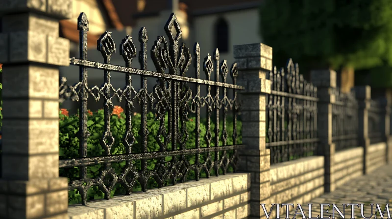 AI ART Decorative Iron Fence with Brickwork