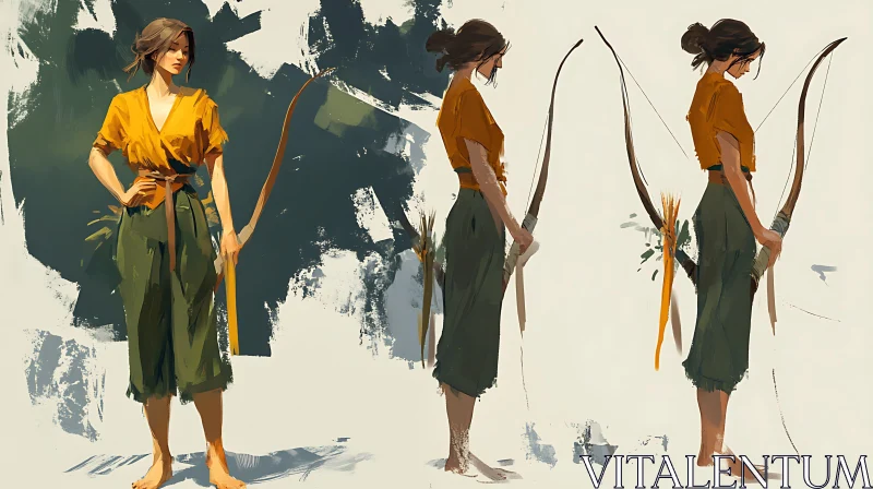 AI ART Female Archer in Olive and Yellow