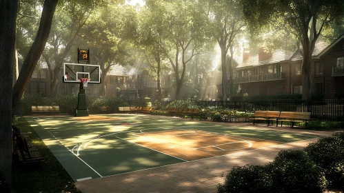 Outdoor Basketball Court with Sunlight