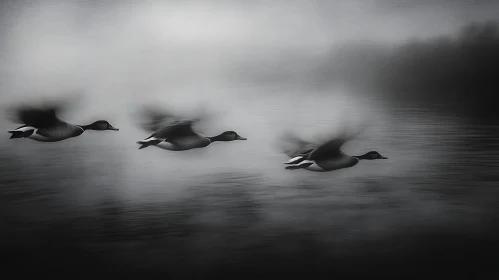 Monochrome Ducks in Motion