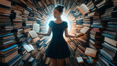 Woman Surrounded by Books