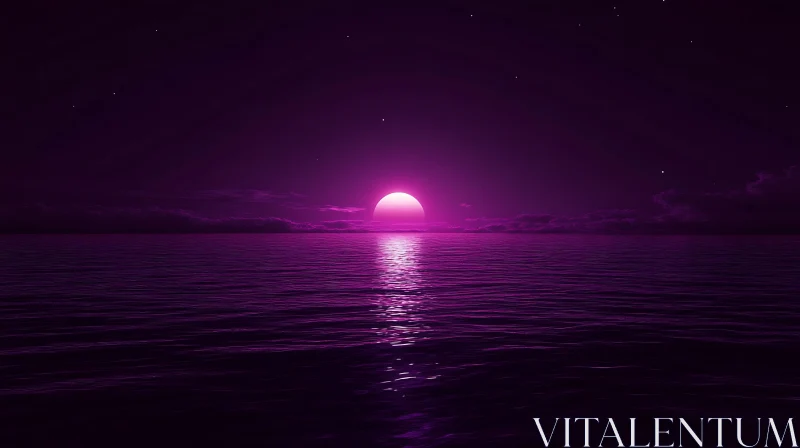 Night Sea with Moon Reflection AI Image