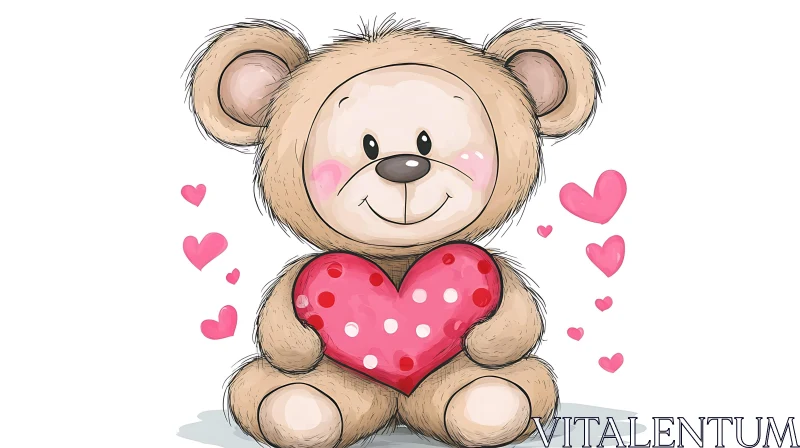 AI ART Cartoon Teddy Bear Holding Heart