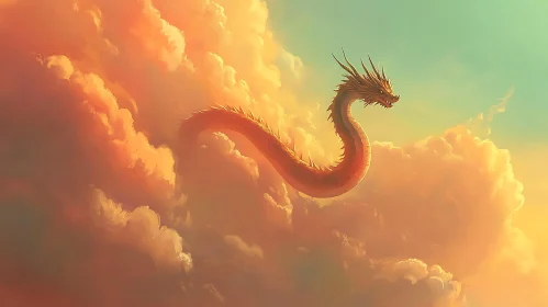 Dragon Soaring Through Skies of Gold