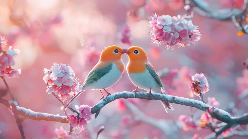 Romantic Birds Springtime Scene